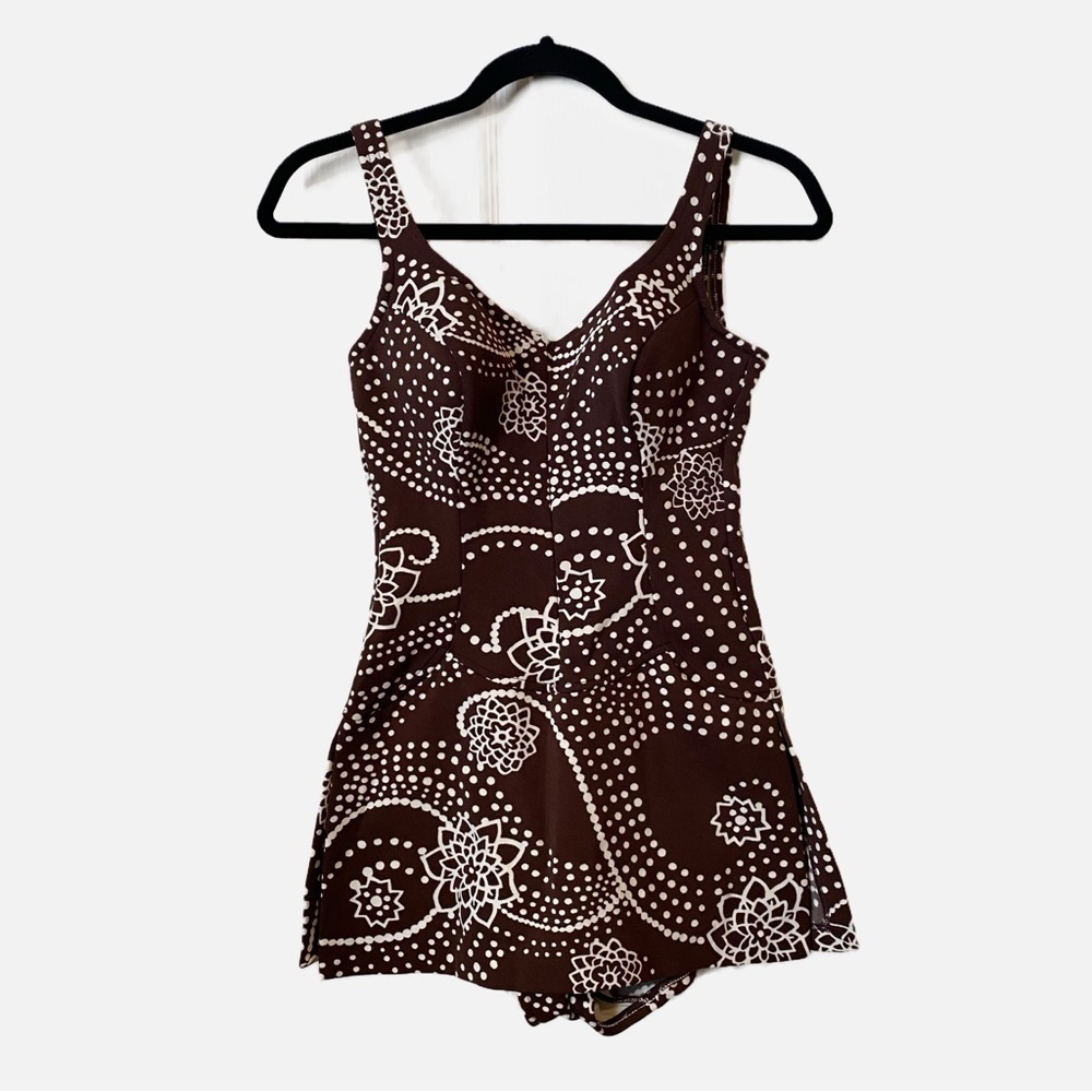 Vintage 1960s/1970s Maillot Swimsuit Print Skirted Bathing Suit Jantzen Size 12